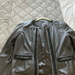 Elle Tahari soft leather jacket with suede & hook trim